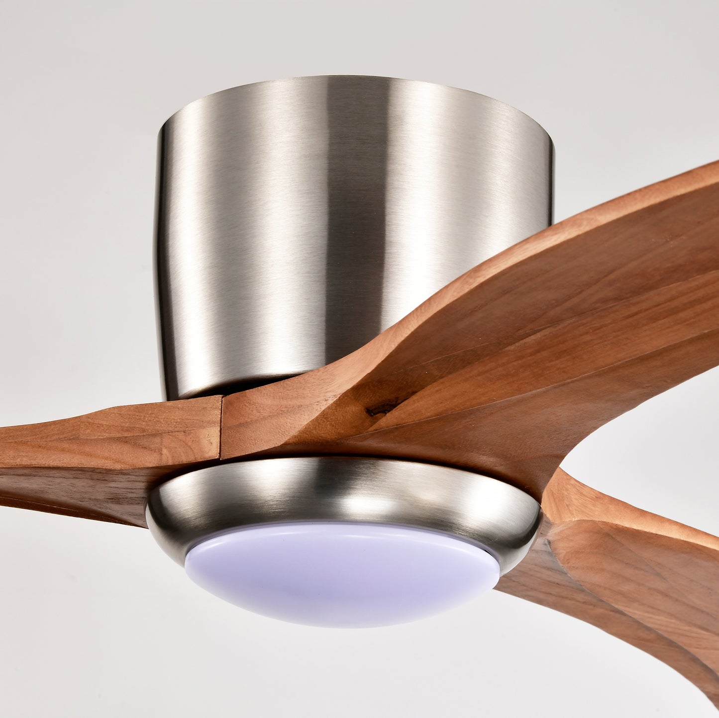 52 Inches Recessed Ceiling Fan Solid Wood Blade Ceiling Fan With Light Strip Remote Control, Noiseless Reversible Motor, 6 Speed, Suitable For Patio Living Room, Bedroom, Indoor, Nickel Color