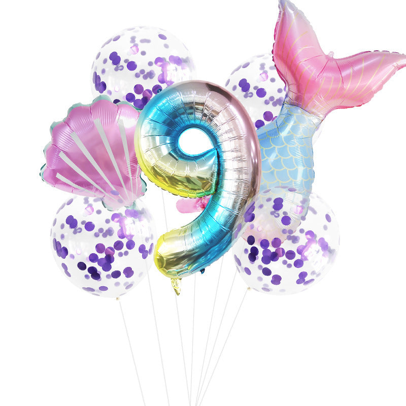 Fishtail Digital Balloon Party Birthday Decoration Mermaid Balloon Package 32-inch