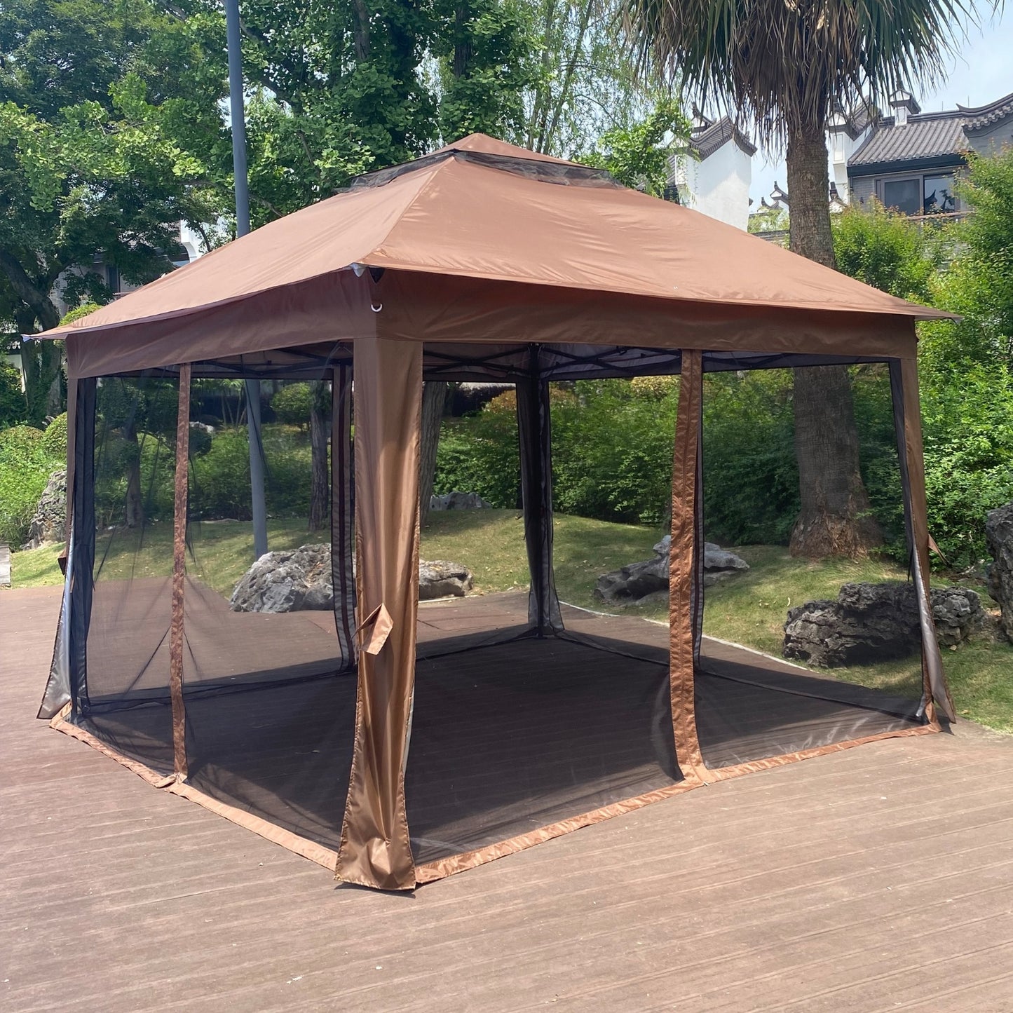 Outdoor 11x11 Ft Up Gazebo Canopy With Zipper Netting, 2-Tier Soft Top Tent