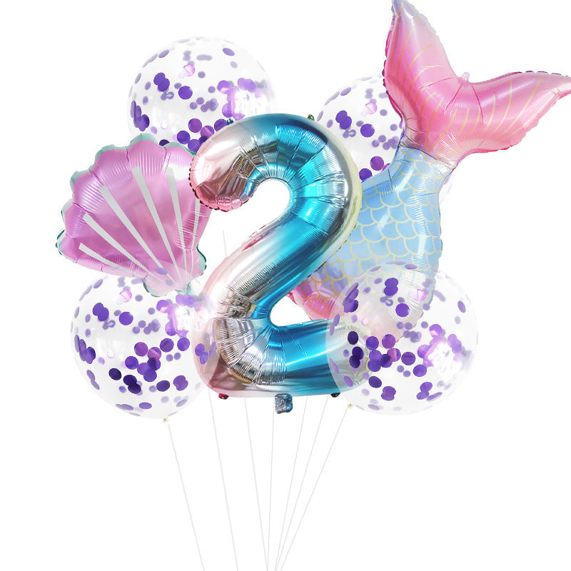 Fishtail Digital Balloon Party Birthday Decoration Mermaid Balloon Package 32-inch