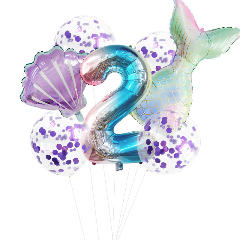 Fishtail Digital Balloon Party Birthday Decoration Mermaid Balloon Package 32-inch