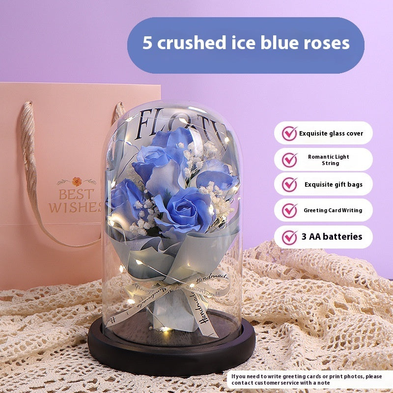 Luminous Rose Glass Cover Finished Product For Girlfriend Bouquet Birthday Gift Practical Decoration