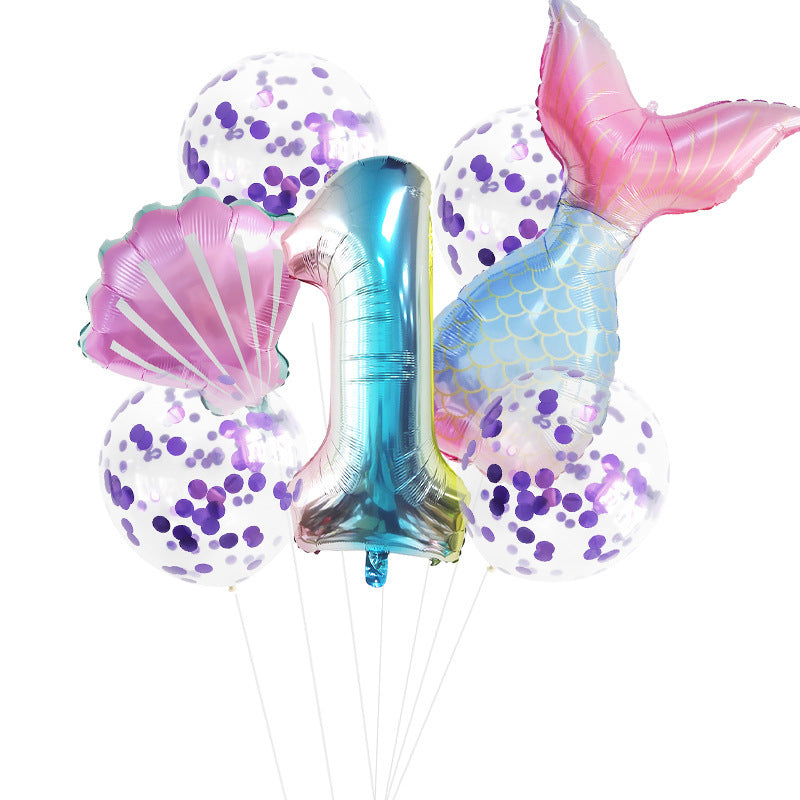 Fishtail Digital Balloon Party Birthday Decoration Mermaid Balloon Package 32-inch