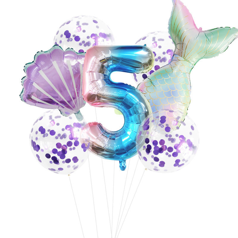 Fishtail Digital Balloon Party Birthday Decoration Mermaid Balloon Package 32-inch