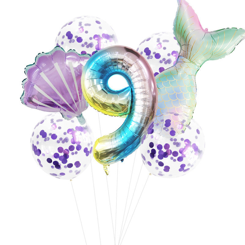 Fishtail Digital Balloon Party Birthday Decoration Mermaid Balloon Package 32-inch
