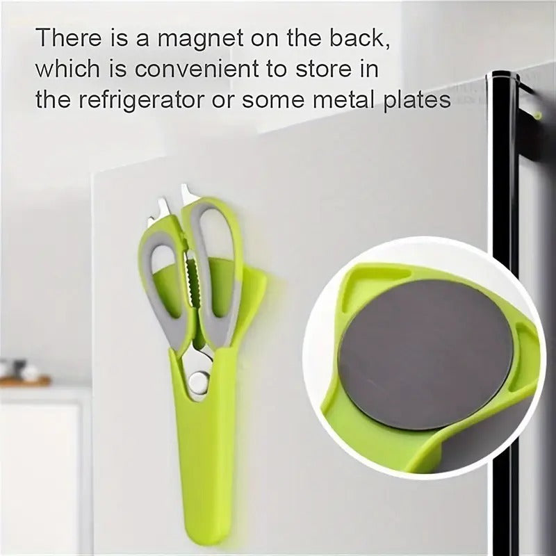 7-in-1 Multi-Purpose Kitchen Scissors With Magnetic Holder - Ultra-Sharp Stainless Steel Blades For Meat, Fish, Vegetables, Nuts & Bottles - Ergonomic Non-Slip Grip, Detachable & Easy To Clean - Profe