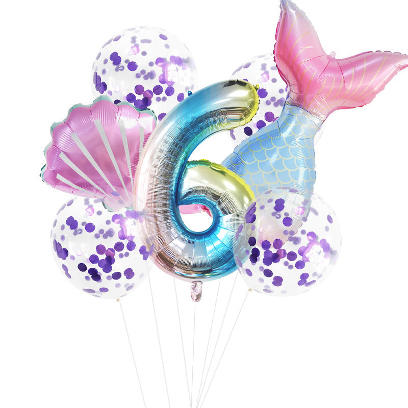 Fishtail Digital Balloon Party Birthday Decoration Mermaid Balloon Package 32-inch
