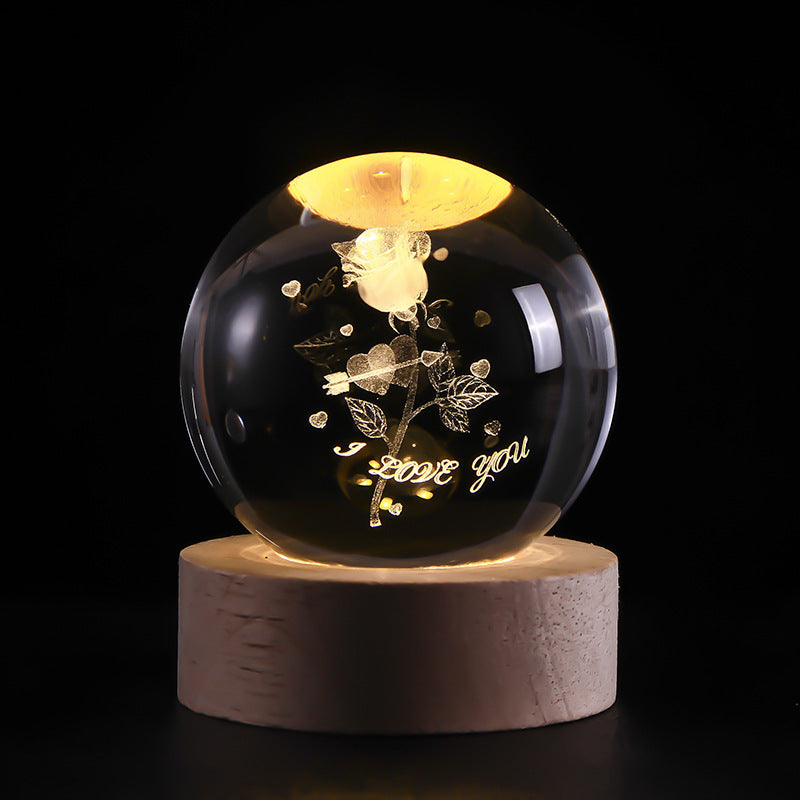 3D Crystal Ball Night Light Solar System Cosmic Theme LED Decoration Light Wooden Base Astronomy Nightlights Birthday Gift