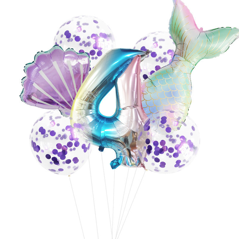 Fishtail Digital Balloon Party Birthday Decoration Mermaid Balloon Package 32-inch