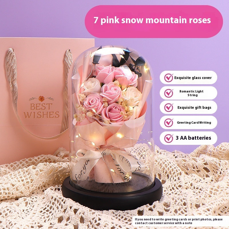 Luminous Rose Glass Cover Finished Product For Girlfriend Bouquet Birthday Gift Practical Decoration