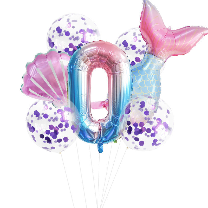 Fishtail Digital Balloon Party Birthday Decoration Mermaid Balloon Package 32-inch