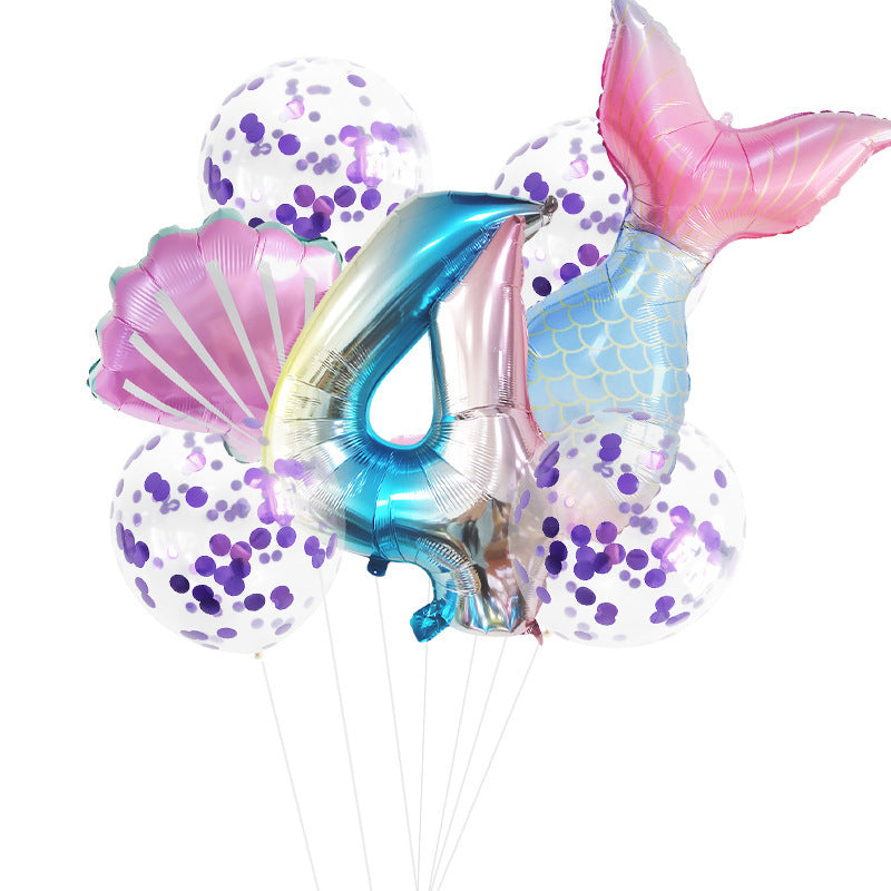 Fishtail Digital Balloon Party Birthday Decoration Mermaid Balloon Package 32-inch
