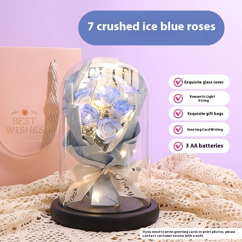 Luminous Rose Glass Cover Finished Product For Girlfriend Bouquet Birthday Gift Practical Decoration