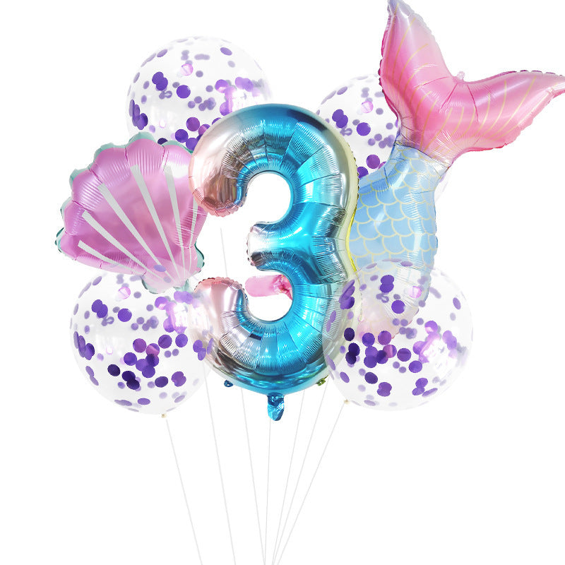 Fishtail Digital Balloon Party Birthday Decoration Mermaid Balloon Package 32-inch