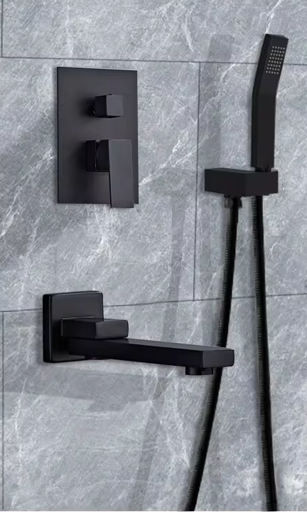 Hot Black bathroom hot and cold shower mixer in wall mounted rain Concealed Square Shower Set Rain Without Slide Bar