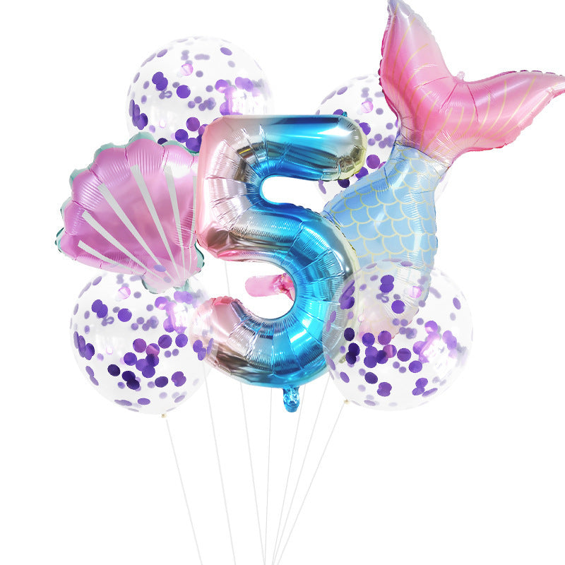 Fishtail Digital Balloon Party Birthday Decoration Mermaid Balloon Package 32-inch