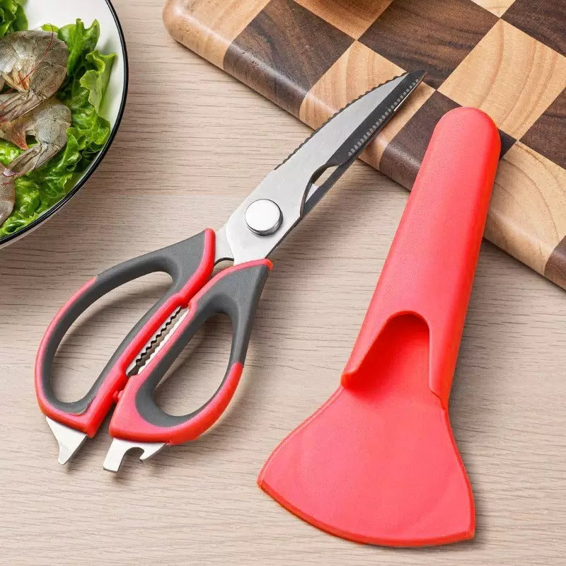 7-in-1 Multi-Purpose Kitchen Scissors With Magnetic Holder - Ultra-Sharp Stainless Steel Blades For Meat, Fish, Vegetables, Nuts & Bottles - Ergonomic Non-Slip Grip, Detachable & Easy To Clean - Profe