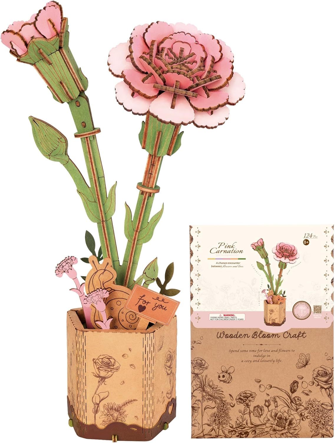 ROBOTIME 3D Puzzle Flowers Wooden Model Kits For Adults To Build, Artificial Flowers For Decoration, Home Decor Accessories Living Room, Gifts For Women On Valentine's Day & Birthday, TW051