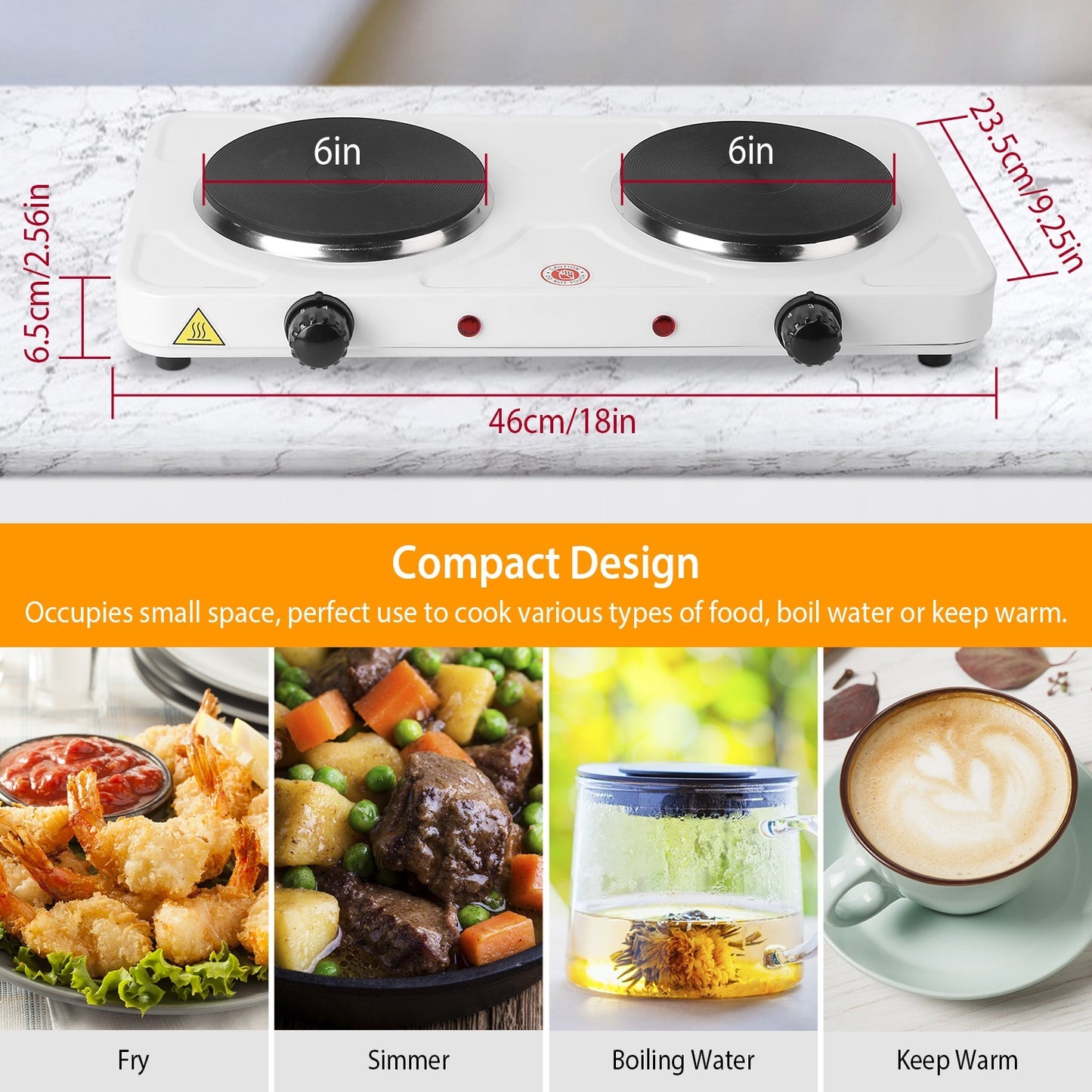1Pc 2000W Double Electric Burner Double Hot Plate With 5 Gear Temperature Control