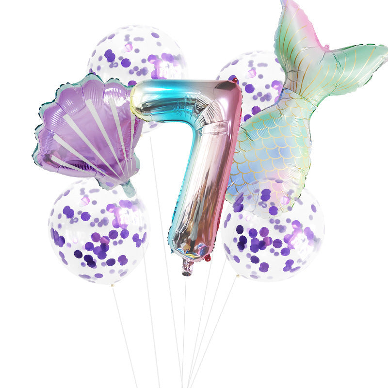 Fishtail Digital Balloon Party Birthday Decoration Mermaid Balloon Package 32-inch