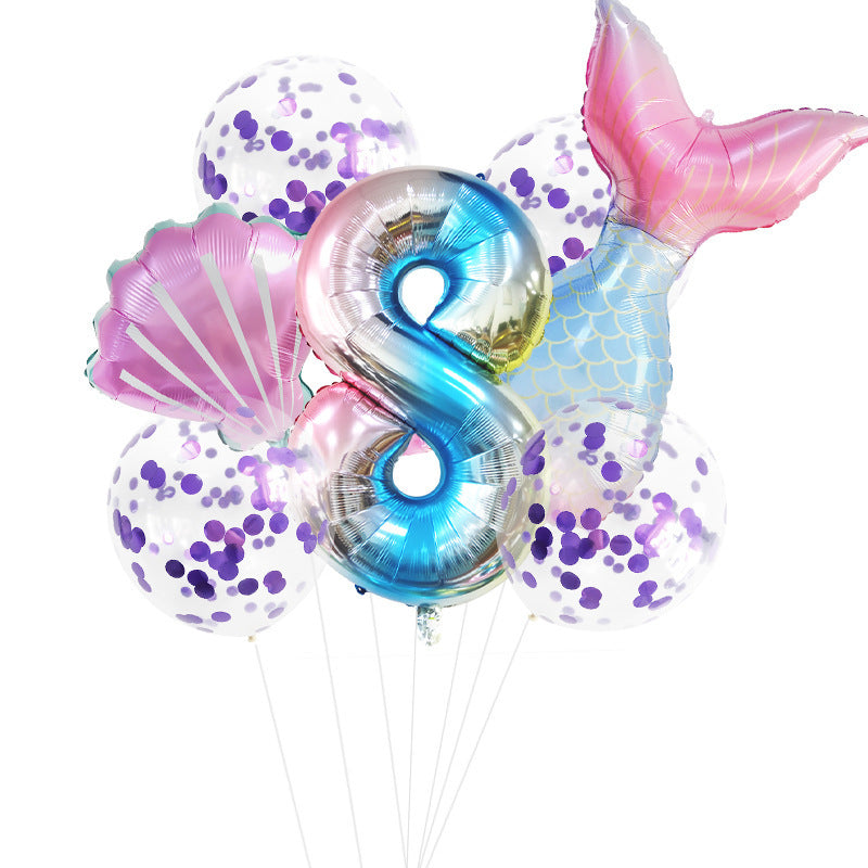 Fishtail Digital Balloon Party Birthday Decoration Mermaid Balloon Package 32-inch