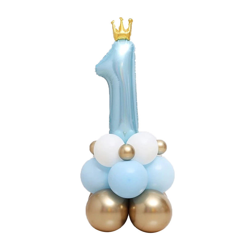 Blue Crown Number 1 Balloon Column Suit 1 Birthday Party Decoration Supplies