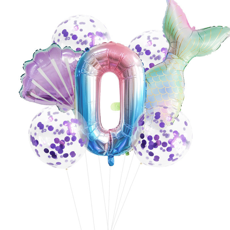 Fishtail Digital Balloon Party Birthday Decoration Mermaid Balloon Package 32-inch