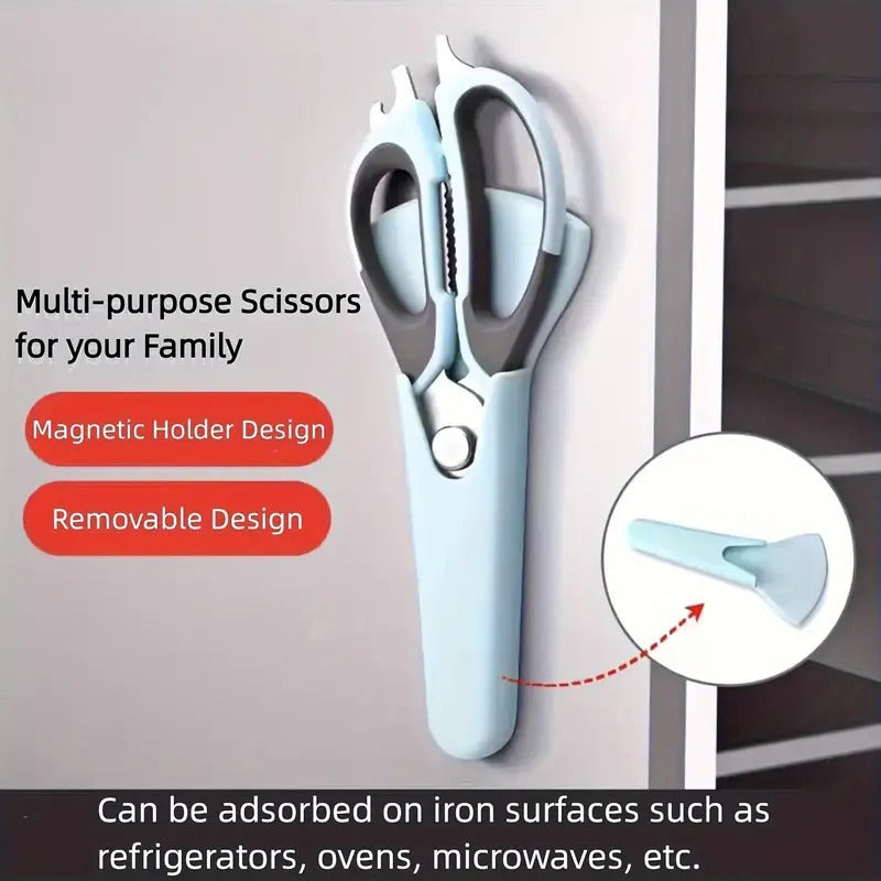 7-in-1 Multi-Purpose Kitchen Scissors With Magnetic Holder - Ultra-Sharp Stainless Steel Blades For Meat, Fish, Vegetables, Nuts & Bottles - Ergonomic Non-Slip Grip, Detachable & Easy To Clean - Profe