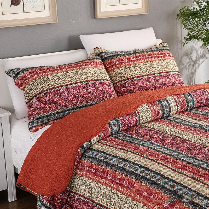 Three piece set of cotton and linen style cotton wash quilt - US Style Inc.