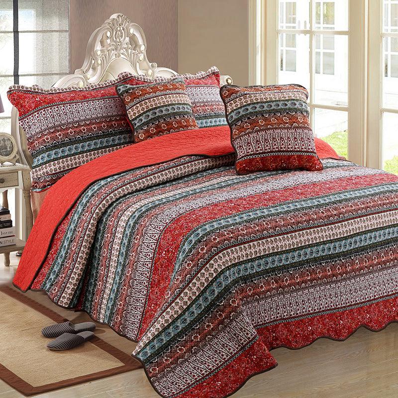 Three piece set of cotton and linen style cotton wash quilt - US Style Inc.