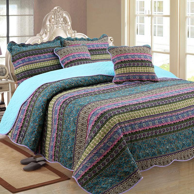 Three piece set of cotton and linen style cotton wash quilt - US Style Inc.