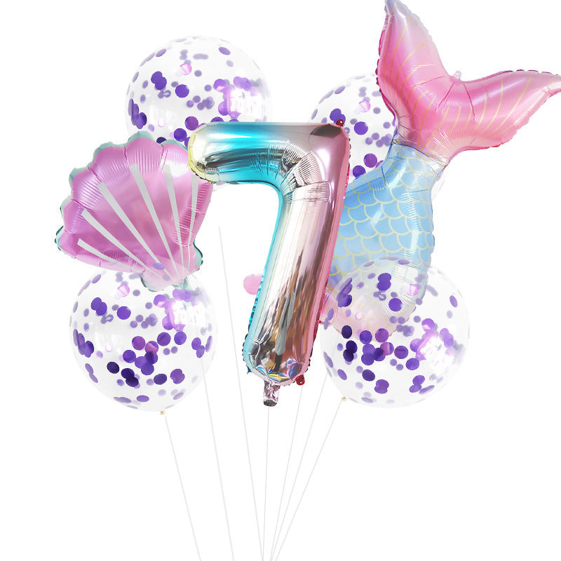Fishtail Digital Balloon Party Birthday Decoration Mermaid Balloon Package 32-inch