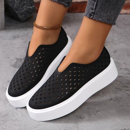 Women's Fashion Hollow Slip-ons - Comfortable Thick Sole Flats