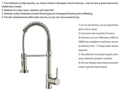 304 Stainless Steel Chrome Plated Spring Faucet Hot Cold and Mixer Tap Pull Out Pull Down Home Sink Brass Kitchen Faucet