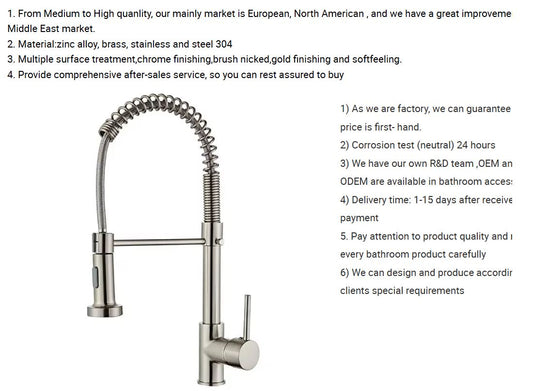 304 Stainless Steel Chrome Plated Spring Faucet Hot Cold and Mixer Tap Pull Out Pull Down Home Sink Brass Kitchen Faucet