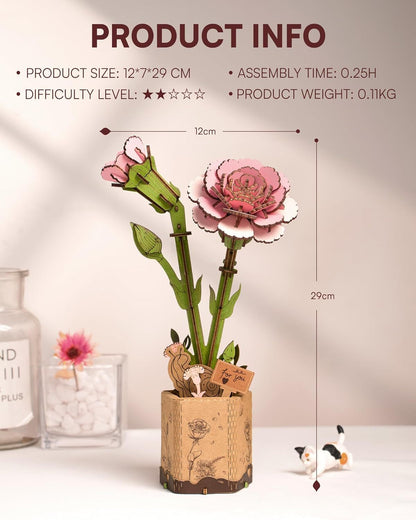 ROBOTIME 3D Puzzle Flowers Wooden Model Kits For Adults To Build, Artificial Flowers For Decoration, Home Decor Accessories Living Room, Gifts For Women On Valentine's Day & Birthday, TW051