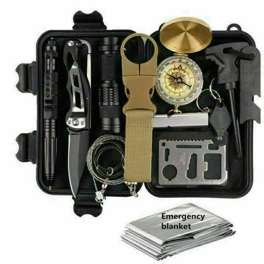 14-In-1 Outdoor Emergency Survival Kit Camping Hiking Tactical Gear Case Set Box - US Style Inc.