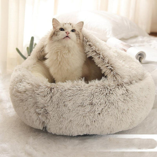 2 In 1 Dog And Cat Bed Pet Winter Bed Round Plush Warm Bed House Soft Long Plush Pets Bed - US Style Inc.