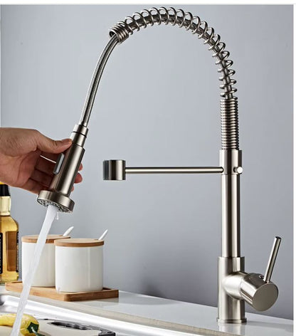 304 Stainless Steel Chrome Plated Spring Faucet Hot Cold and Mixer Tap Pull Out Pull Down Home Sink Brass Kitchen Faucet