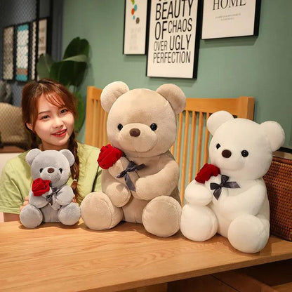 23-45cm New Lovely Hug Roses Teddy Bear Plush Pillow Stuffed Soft Animal Dolls Nice Birthday Gift Girlfriend Valentine's Day - US Style Inc.