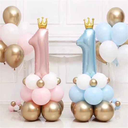 Blue Crown Number 1 Balloon Column Suit 1 Birthday Party Decoration Supplies