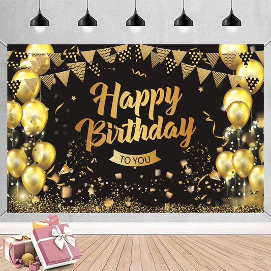 Black Gold Birthday Background Flag Decoration