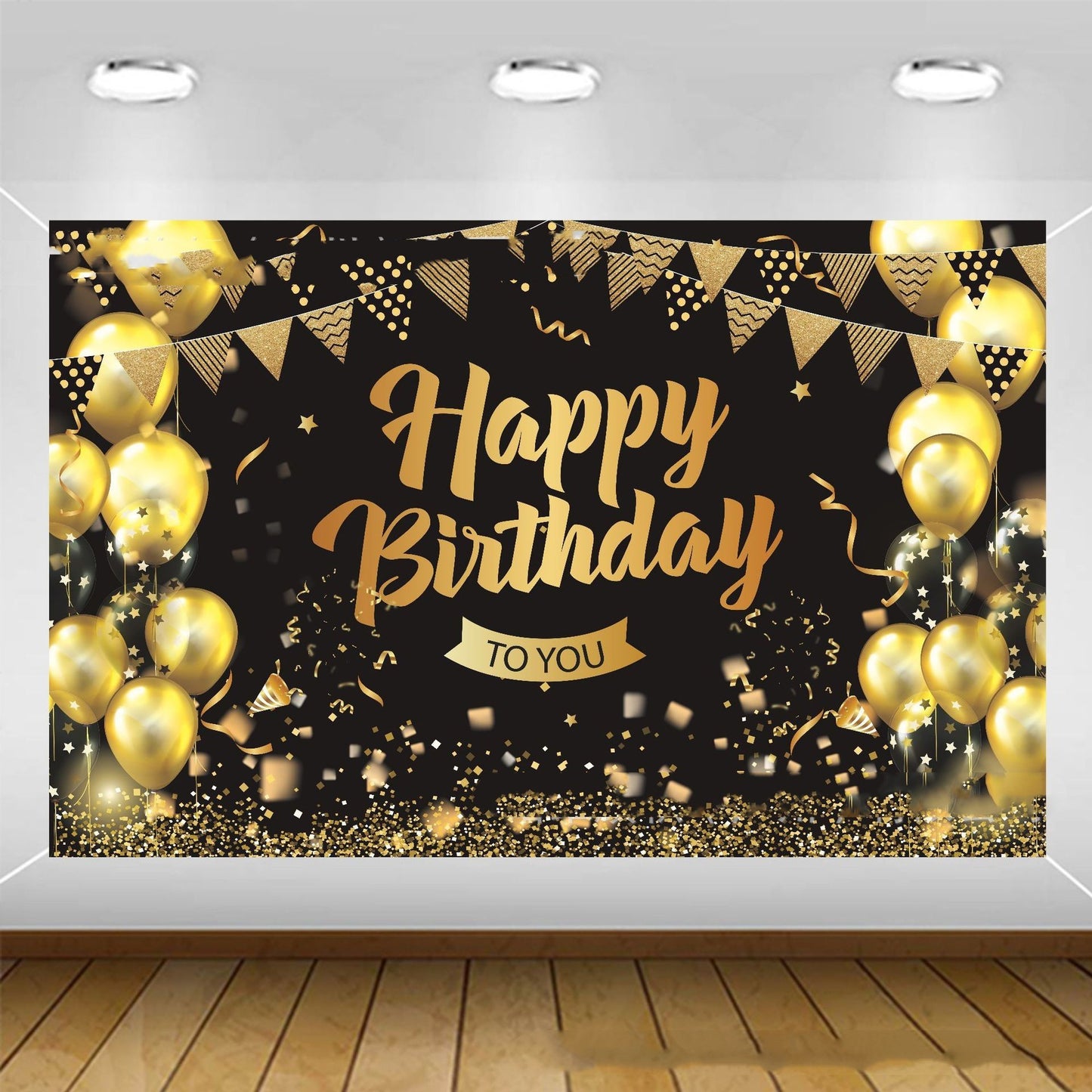 Black Gold Birthday Background Flag Decoration