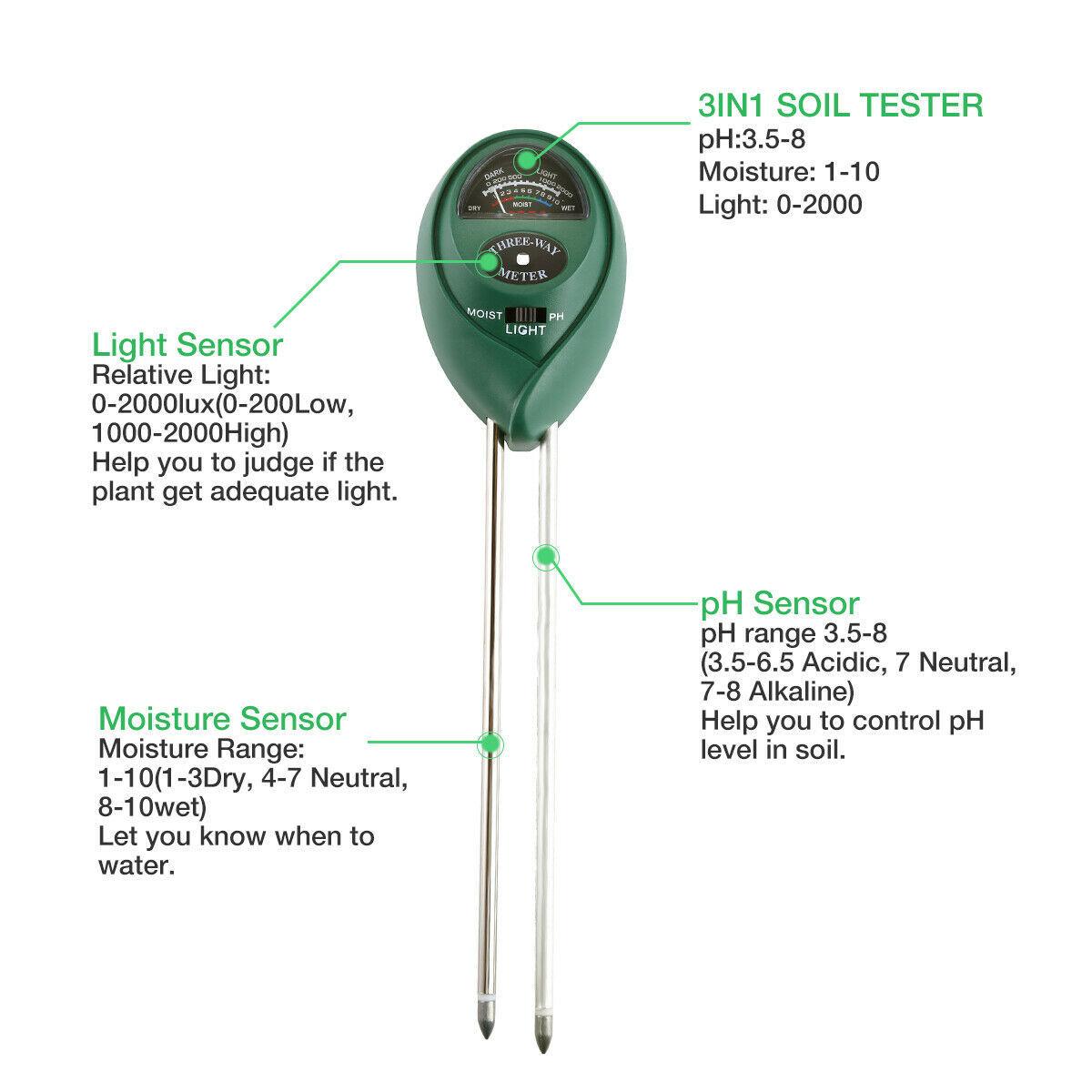 3 In1 Soil Tester Water PH Moisture Light Test Meter Kit For Garden Plant Flower - US Style Inc.