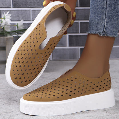 Women's Fashion Hollow Slip-ons - Comfortable Thick Sole Flats