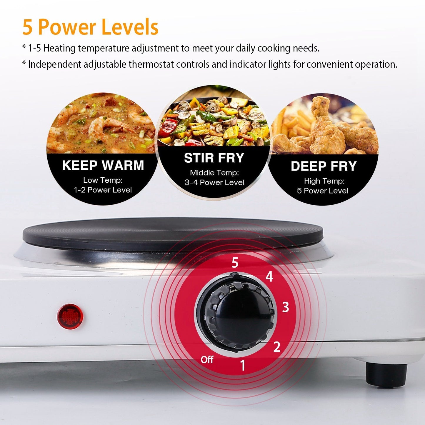 1Pc 2000W Double Electric Burner Double Hot Plate With 5 Gear Temperature Control