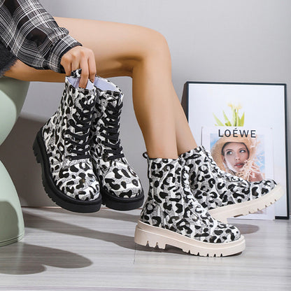 Women's Leopard Print Martin Boots