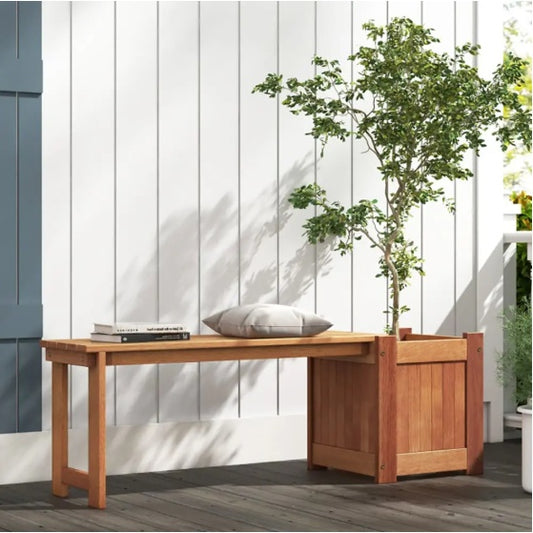 Teak Oil Finish Raised Garden Bed Wood Planter Box With Bench
