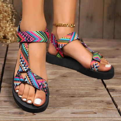 Women's Printed Velcro Sandals | Colorful & Floral Summer Flats