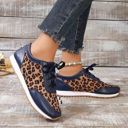 Women's Flat Bottomed Leopard Print Lace-Up Casual Sports Shoes